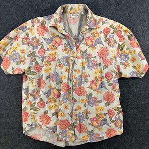 NOK NOK Floral Shirt Womens S Multicolor Vintage Cottagecore Short Sleeve Button